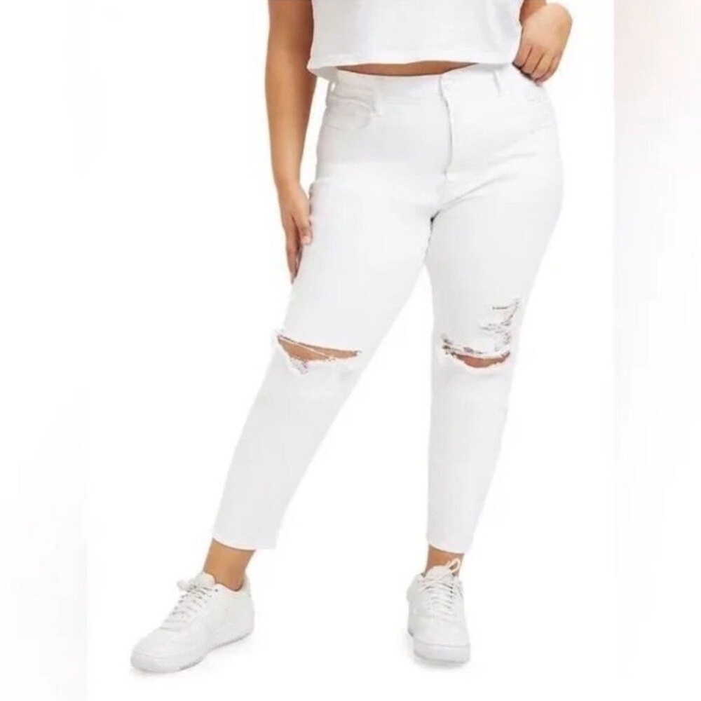 Good American Ripped Knee Distressed Ankle Denim Plus Size Women SZ 20 White NEW
